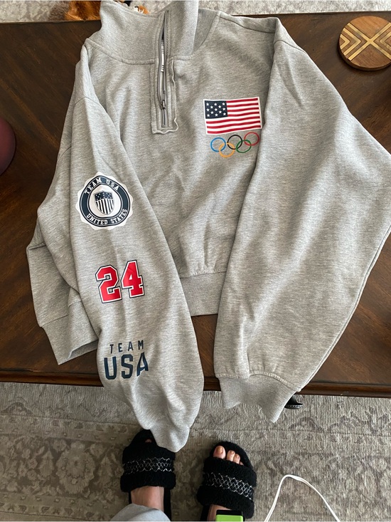 PacSun Tops - Team USA Summer Olympic Grey Half-Zip Sweatshirt with Olympic Patch